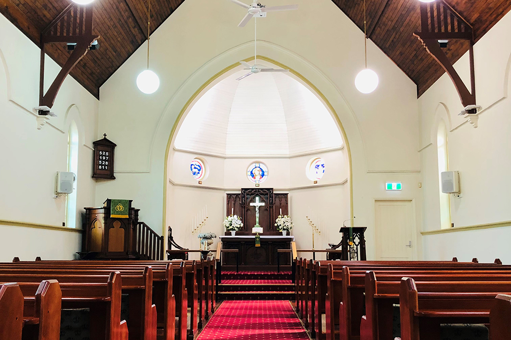 Sunlit church interior